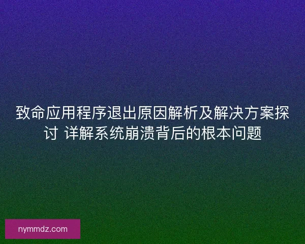 致命应用程序退出原因解析及解决方案探讨 详解系统崩溃背后的根本问题